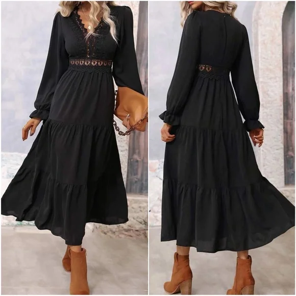 Black Lace Ruffle Maxi Dress - Picture 3 of 3